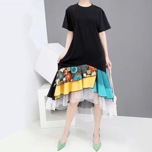 Stella Marina Collezione NEW Dress Asymmetrical Midi Floral Whimsical Colorful